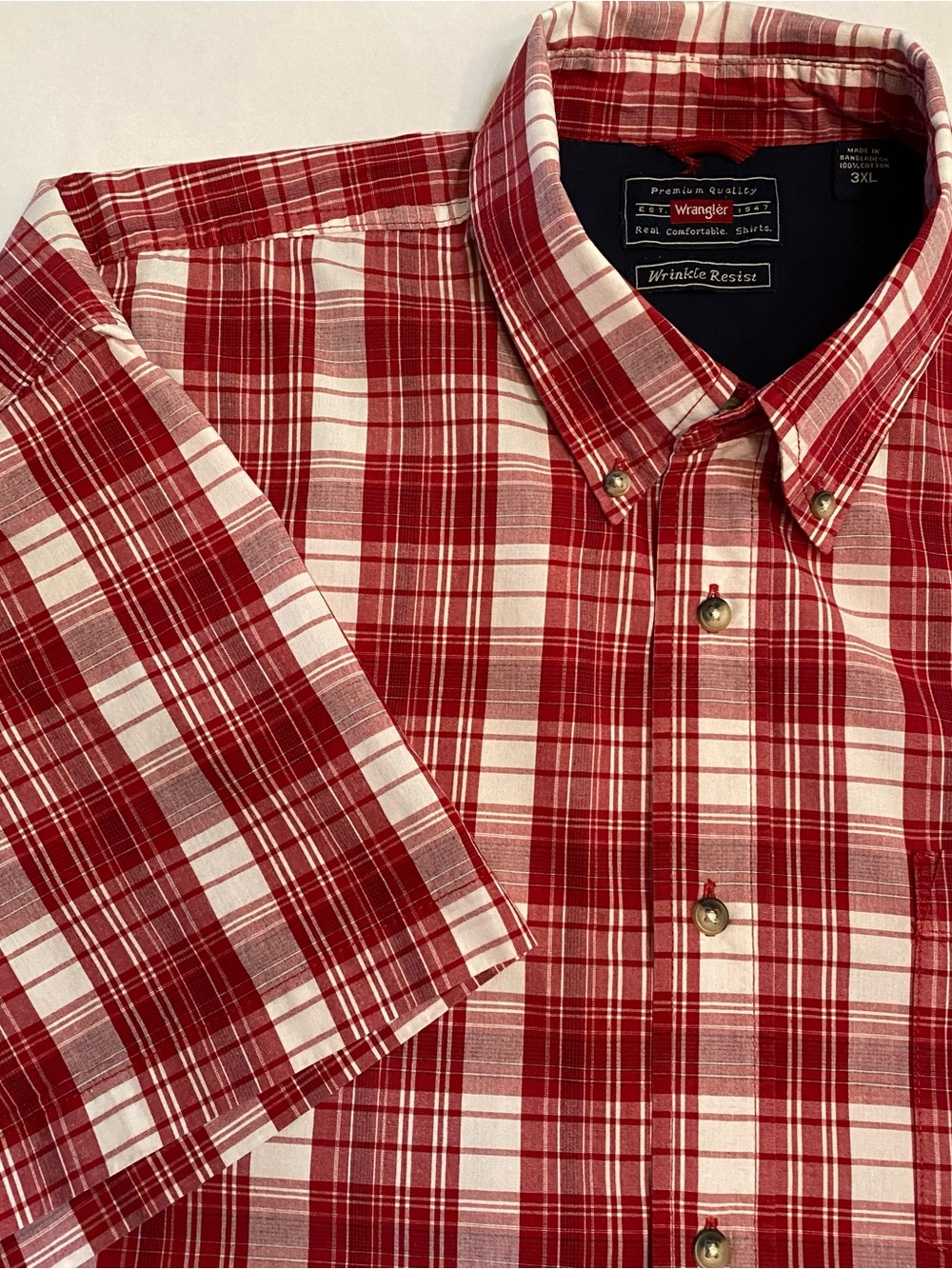Wrangler Premium Quality Short Sleeve men’s Button‑Up Shirt – 3XL, Red Plaid